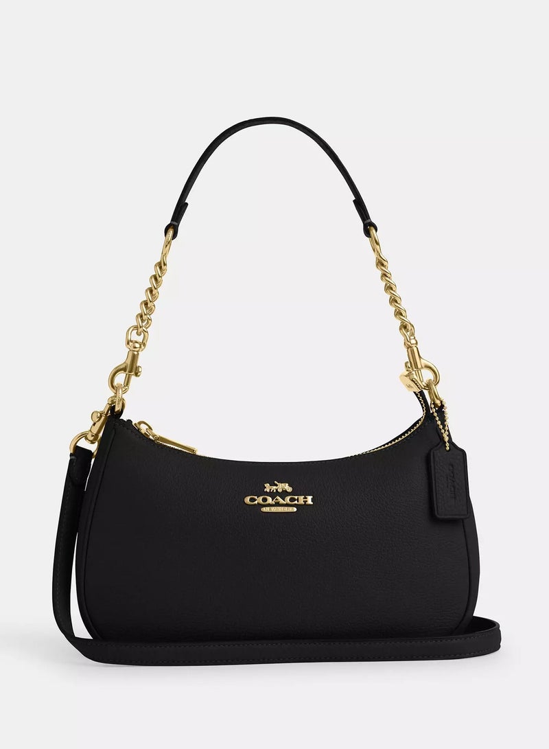 كوتش اوت ليت حقيبة كتف نسائية من Coach Teri مصنوعة من قماش مميز، حقيبة يد نسائية، حقيبة هوبو نسائية، حقيبة توت نسائية، حقيبة سفر نسائية، لون أسود 24 سم - Image 1